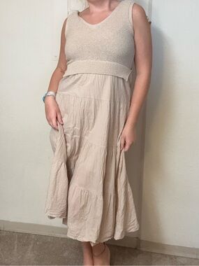 Sky West Sleeveless Knit Top Midi Dress in Light Beige